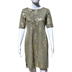Karen Scott Sport Short-Sleeve Pullover Dress Olive Green Gold Floral Sz Sp NWT